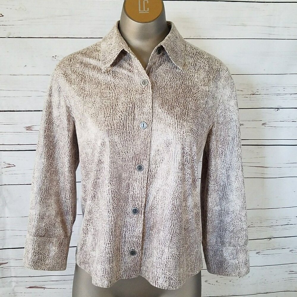 Chico's Women's Faux Leather Button Down Long Sleeve Brown Top Size 1